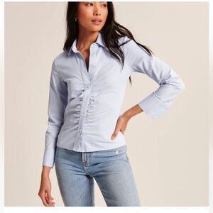 JBXR San Francisco Long-Sleeve Button-Through Ruched Poplin Top size Large